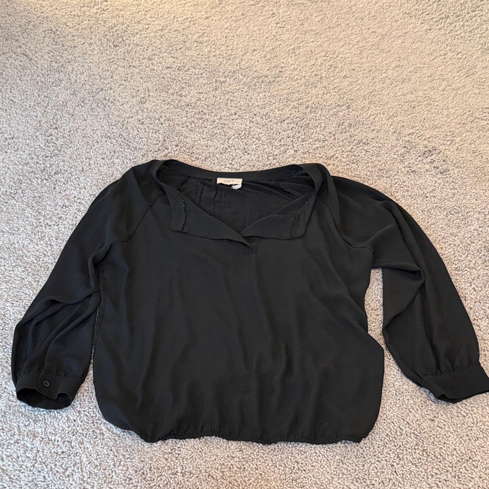 LOFT Black V-Neck Blouse with 3/4 Sleeves